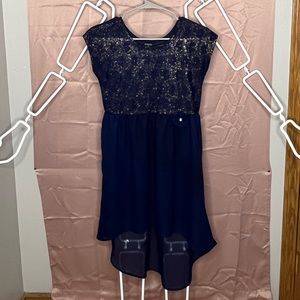 George girls blue and gold lace hi low dress size large 10/12